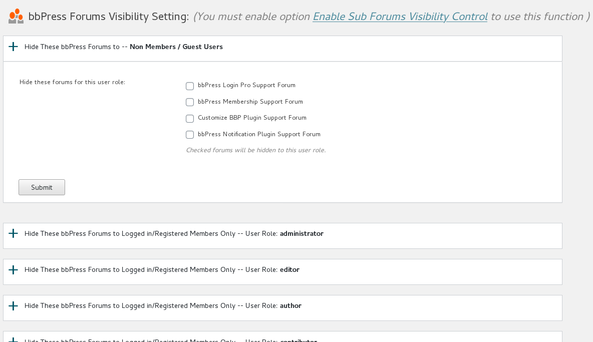 bbpress forums visibility settings