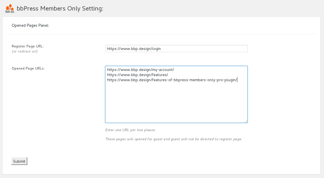 bbpress membership settings panel