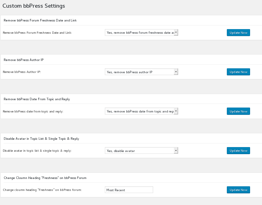 custom bbpress plugin settings panel