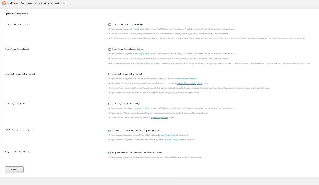 bbpress members only optional settings panel