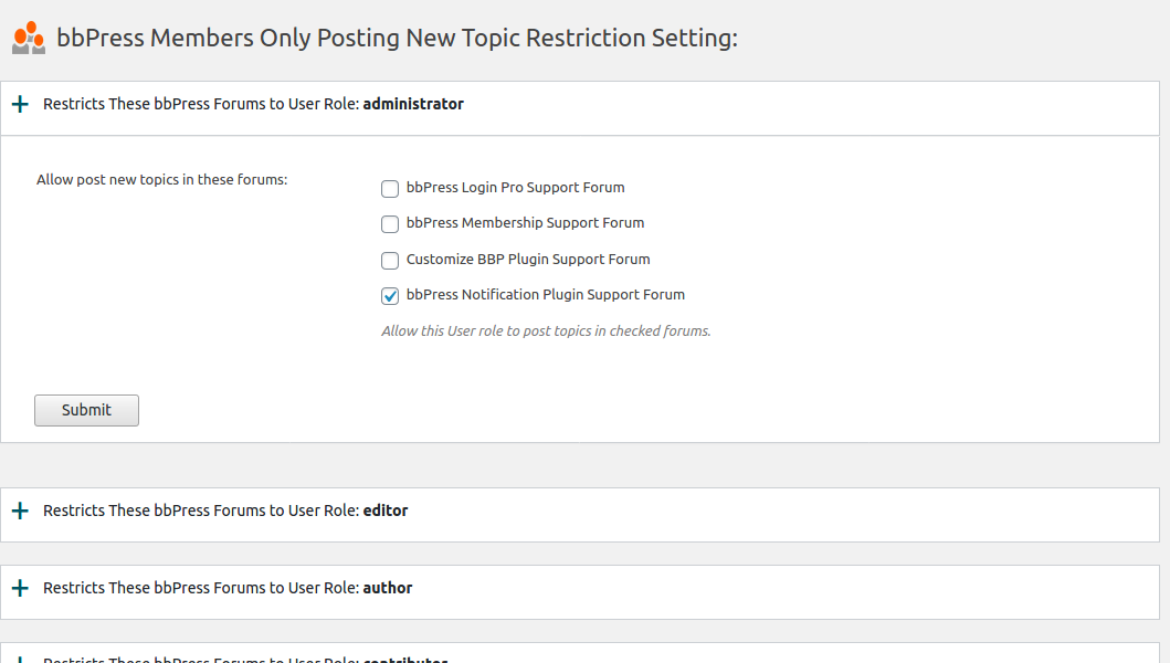 bbpress members only pisint new topic restriction setitngs