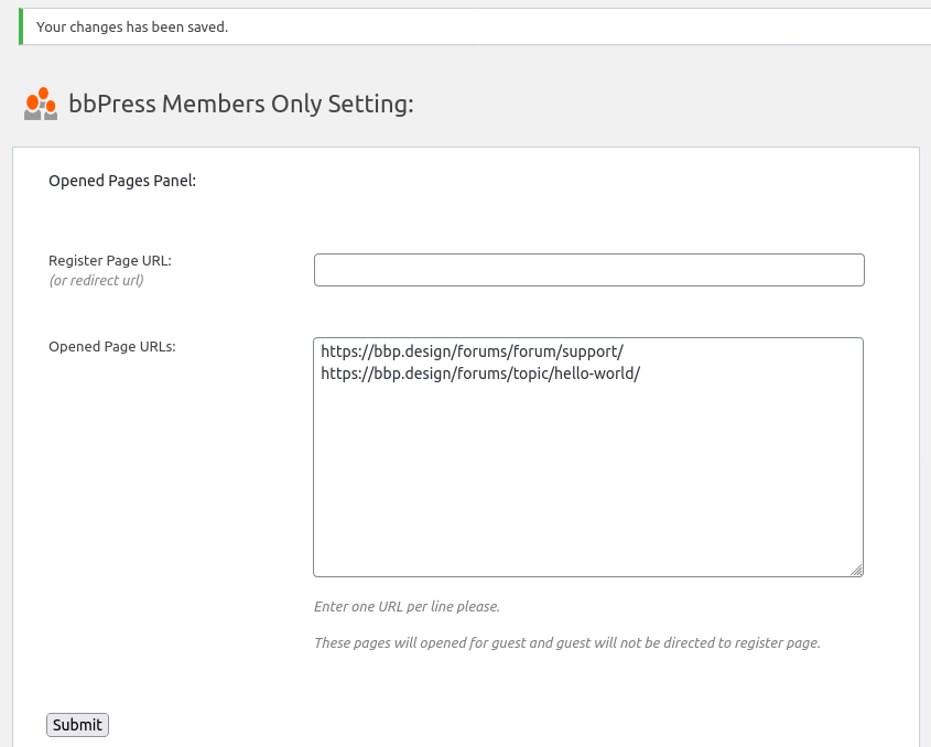 bbPress members only setting panel